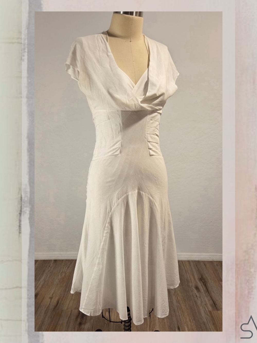 UNIS Y2K Coastal Wanderlust Cotton Draped Open Back Paneled Midi Dress Size 2